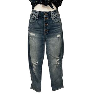 Hollister Ultra High-Rise Distressed Faded Vintage Stretch Mom Jean Sz 2…